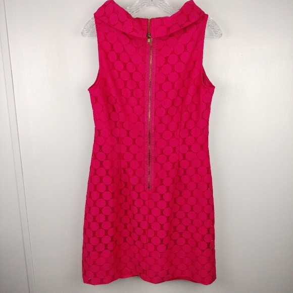 Adrianna Papell Eyelet Circle Cut Lace Overlay Boat Neck Dress in Hot Pink Sz.8 - Picture 7 of 12